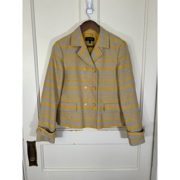 Talbots Linen Blend Striped Double Breasted Blazer Womens Size 8 Yellow Gray - Picture 1 of 8